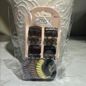 D’Bello Boho Spiral Hair Ties & Hair Clips 8 Piece Set - Multicolor NIB